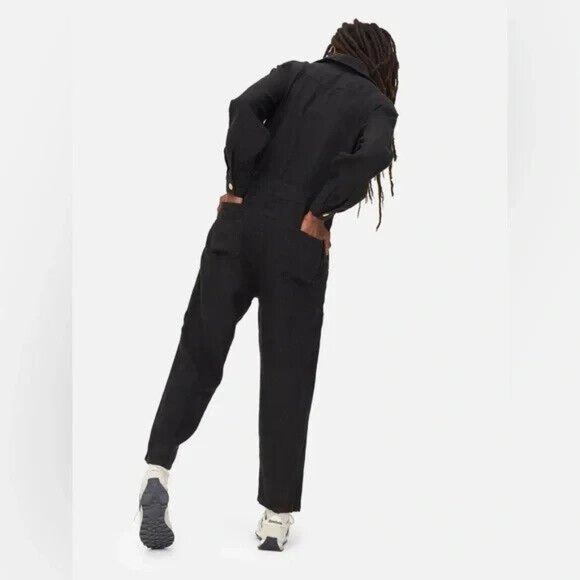 MATE the Label Women's Size Medium Black Linen Long Sleeve Button-Up Jumpsuit - Picture 2 of 15